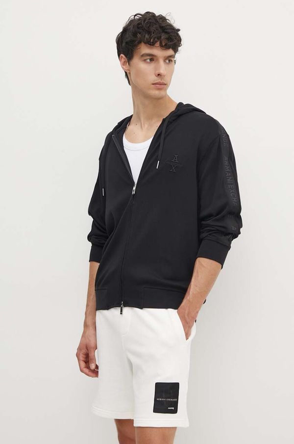 Armani Exchange Dukserica Armani Exchange za muškarce, boja: crna, s kapuljačom, s aplikacijom, 6DZMLC ZJNNZ