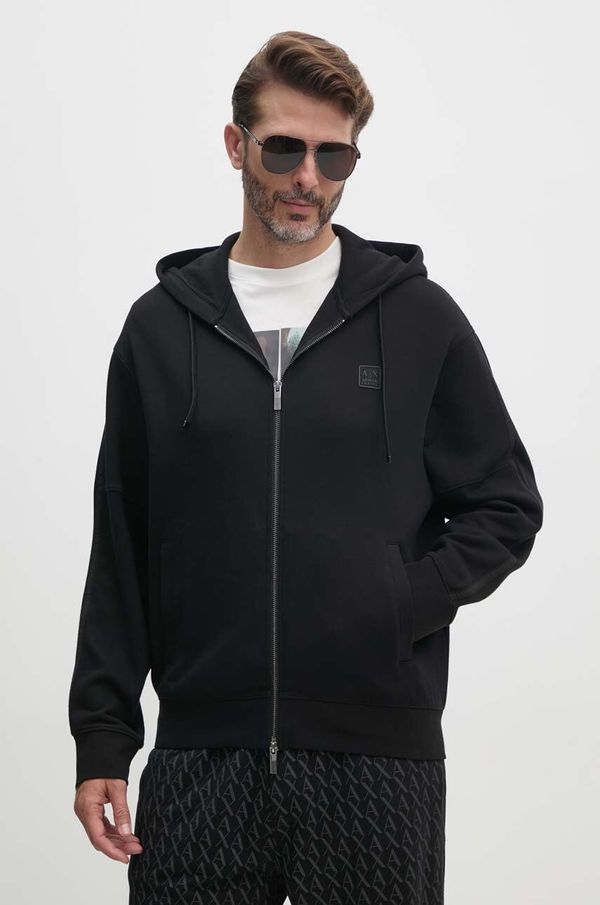 Armani Exchange Dukserica Armani Exchange za muškarce, boja: crna, s kapuljačom, s tiskom, 6DZMHD ZJNPZ