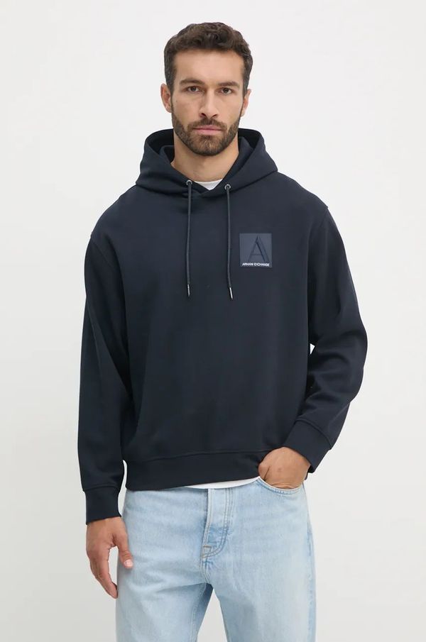 Armani Exchange Dukserica Armani Exchange za muškarce, boja: tamno plava, s kapuljačom, s aplikacijom, 6DZMJB ZJNKZ