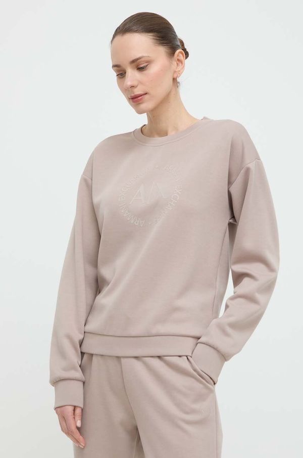 Armani Exchange Dukserica Armani Exchange za žene, boja: bež, s aplikacijom, 8NYM67 YJ1GZ