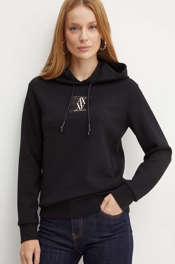 Armani Exchange Dukserica Armani Exchange za žene, boja: crna, s kapuljačom, bez uzorka, 6DYM78 YJEGZ