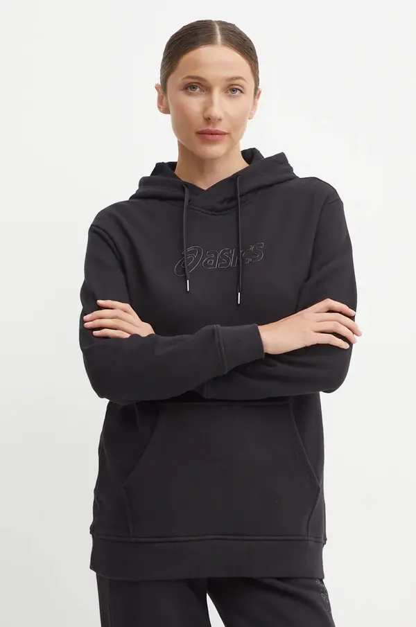 ASICS Dukserica Asics za žene, boja: crna, s kapuljačom, s aplikacijom, 2032C845