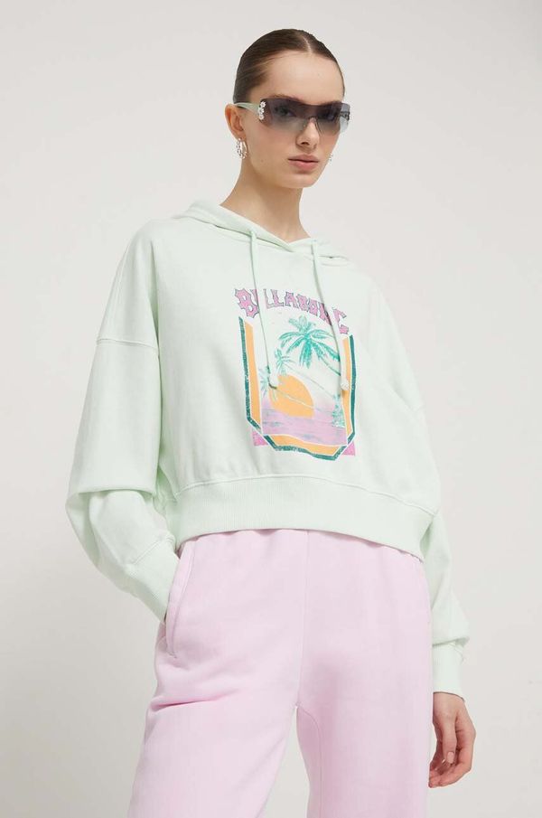 Billabong Dukserica Billabong za žene, boja: tirkizna, s kapuljačom, s tiskom