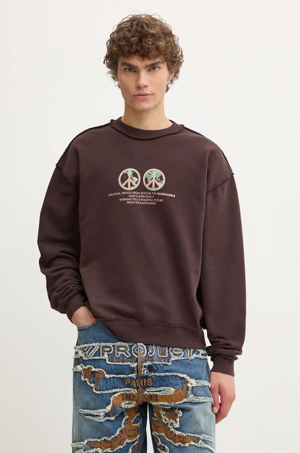 BLUEMARBLE Dukserica BLUEMARBLE za muškarce, boja: smeđa, s tiskom, SW01.FL05B24