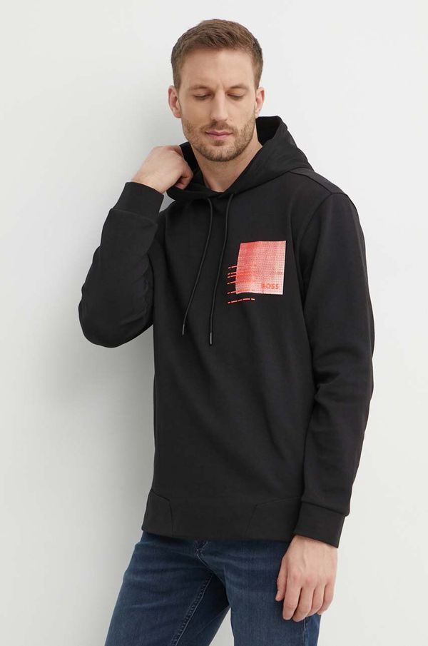 Boss Green Dukserica Boss Green za muškarce, boja: crna, s kapuljačom, s tiskom, 50512509
