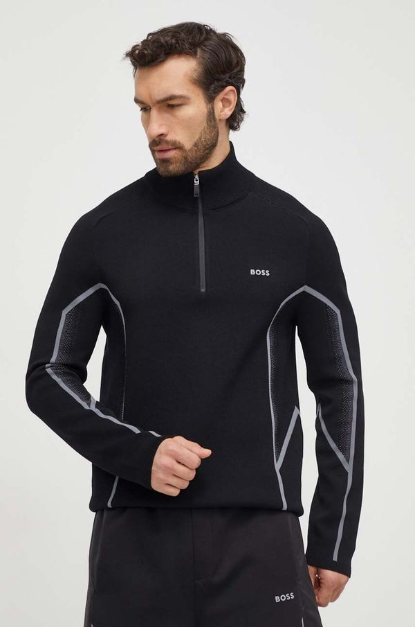 Boss Green Dukserica Boss Green za muškarce, boja: crna, s uzorkom