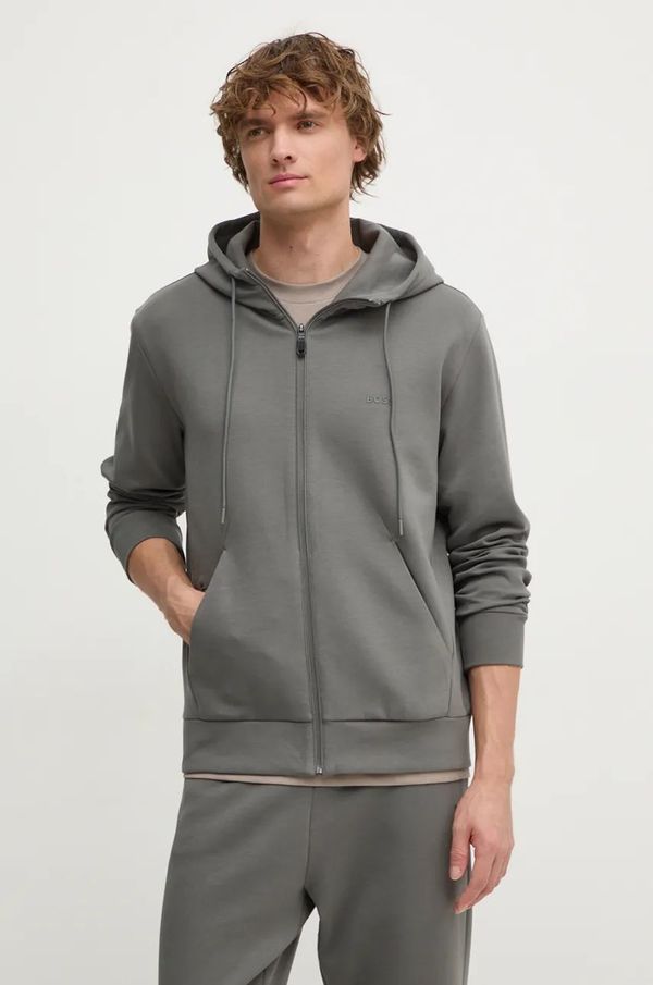 Boss Green Dukserica Boss Green za muškarce, boja: siva, s kapuljačom, bez uzorka