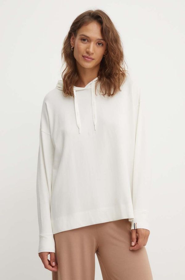 Boss Dukserica BOSS za žene, boja: bež, s kapuljačom, bez uzorka, 50520139