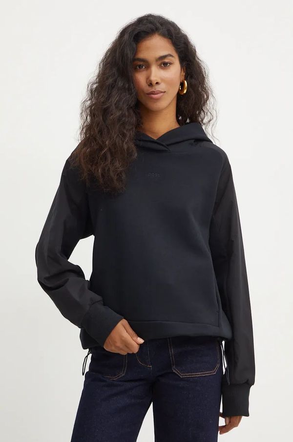 Boss Dukserica BOSS za žene, boja: crna, s kapuljačom, bez uzorka, 50524545