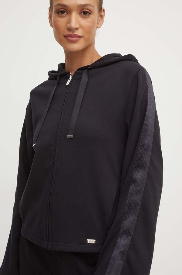 Boss Dukserica BOSS za žene, boja: crna, s kapuljačom, s aplikacijom