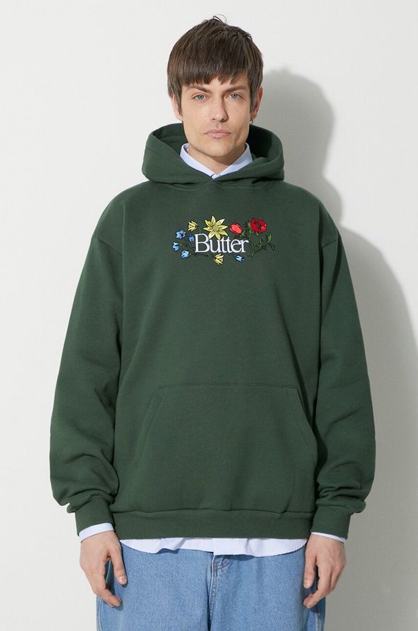 Butter Goods Dukserica Butter Goods Floral Embroidered Pullover Hood za muškarce, boja: zelena, s kapuljačom, s aplikacijom, BGQ423D11403
