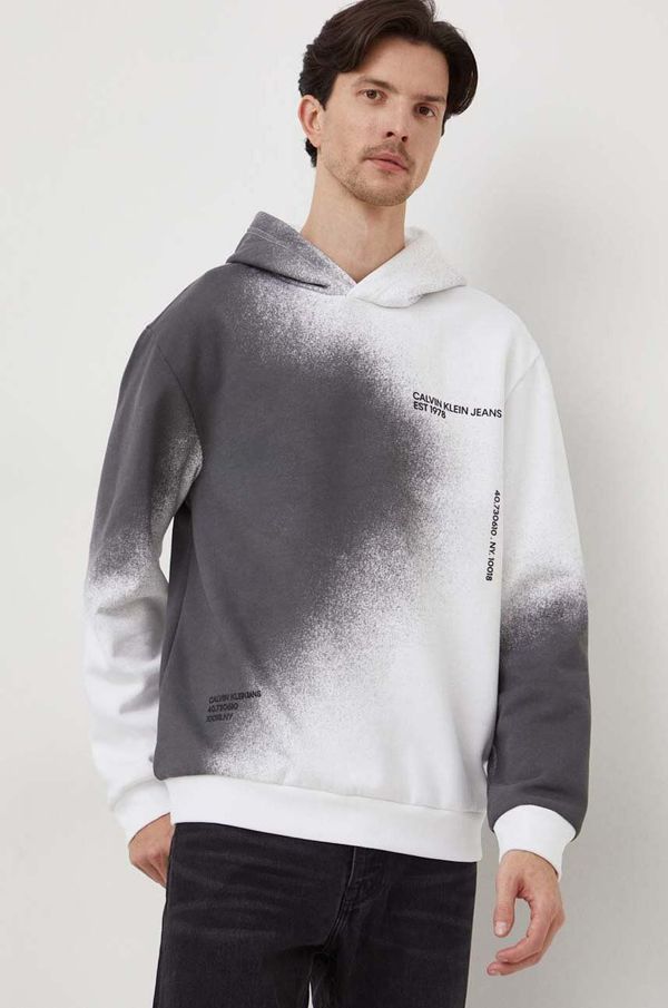 Calvin Klein Jeans Dukserica Calvin Klein Jeans za muškarce, boja: bijela, s kapuljačom, s uzorkom
