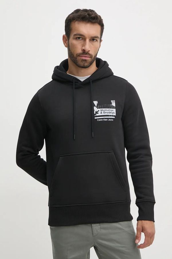 Calvin Klein Jeans Dukserica Calvin Klein Jeans za muškarce, boja: crna, s kapuljačom, s tiskom, J30J326880