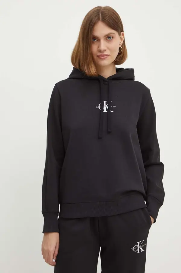 Calvin Klein Dukserica Calvin Klein Jeans za žene, boja: crna, s kapuljačom, s aplikacijom, J20J223536