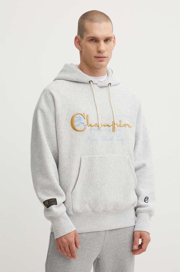 Champion Dukserica Champion za muškarce, boja: siva, s kapuljačom, s aplikacijom, 219997