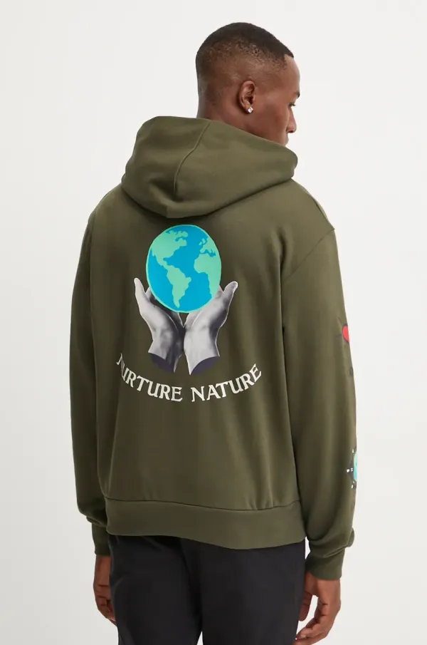 Champion Dukserica Champion za muškarce, boja: zelena, s kapuljačom, s tiskom, 220426