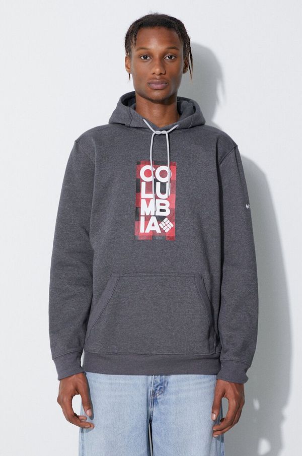 Columbia Dukserica Columbia HOODIE za muškarce, boja: siva, s kapuljačom, glatka, EM2179-GREY