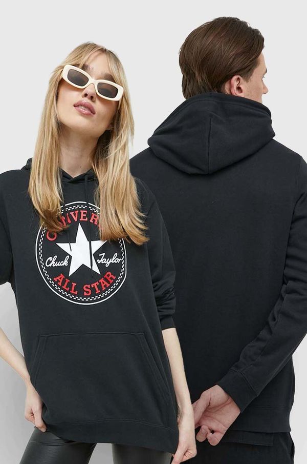 Converse Dukserica Converse boja: crna, s kapuljačom, s tiskom, 10025469.A01-CONVERSEBL