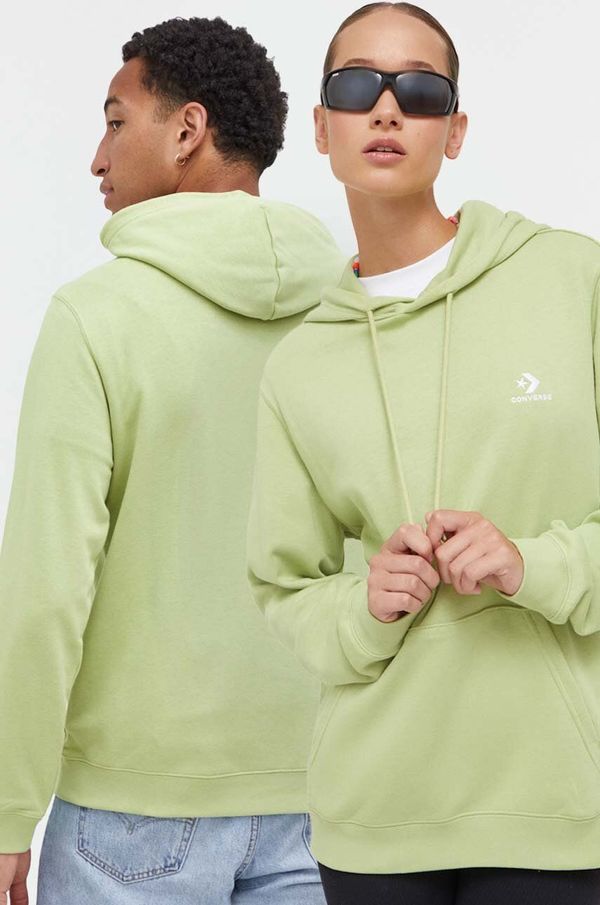 Converse Dukserica Converse boja: zelena, s kapuljačom, bez uzorka