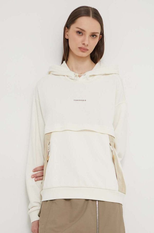 Converse Dukserica Converse za žene, boja: bež, s kapuljačom, bez uzorka