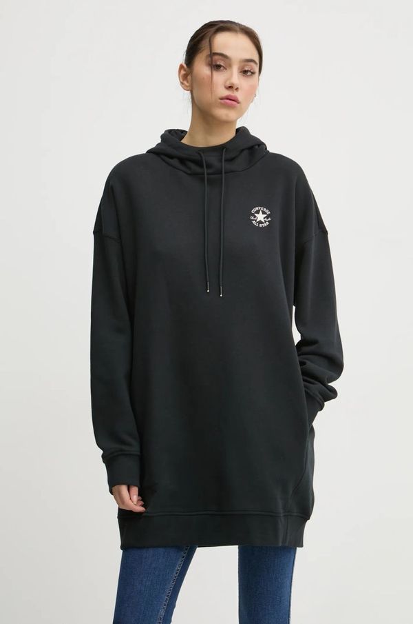 Converse Dukserica Converse za žene, boja: crna, s kapuljačom, bez uzorka, 10027071-A01