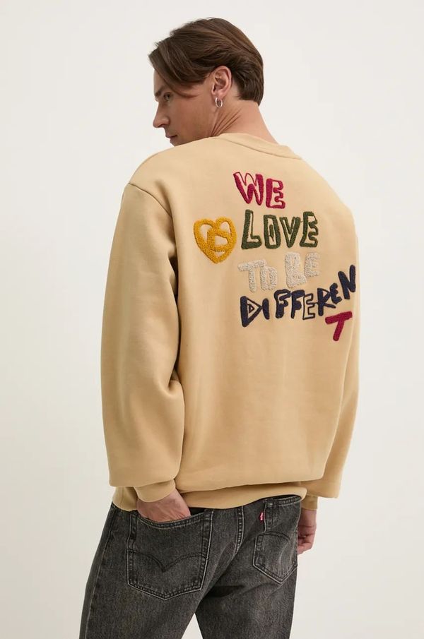 Desigual Dukserica Desigual AQUILES za muškarce, boja: bež, s uzorkom, 24WMSK08