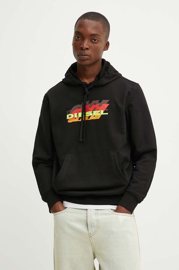 Diesel Dukserica Diesel S-GINN-HOOD-K41 za muškarce, boja: crna, s kapuljačom, s tiskom, A14830.0HAYT