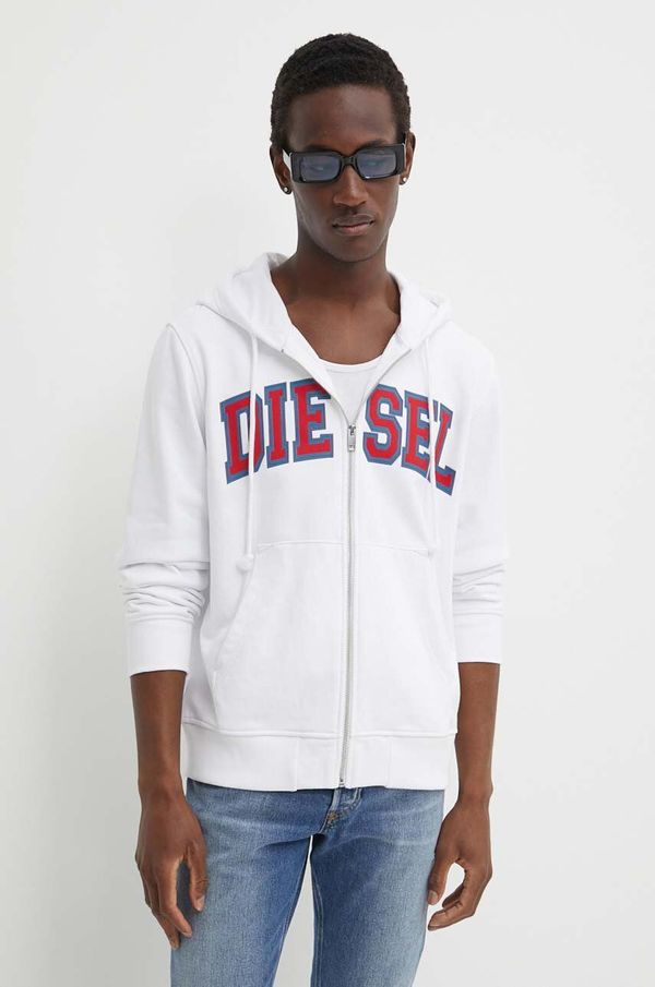 Diesel Dukserica Diesel S-GINN-HOOD-ZIP-K12 za muškarce, boja: bijela, s kapuljačom, s tiskom, A12520.0HAYT