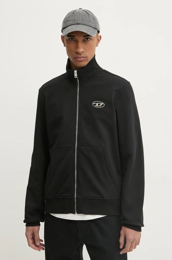 Diesel Dukserica Diesel S-GINNI-ZIP-OD SWEAT-SHIRT za muškarce, boja: crna, s aplikacijom, A11439.0BMBJ