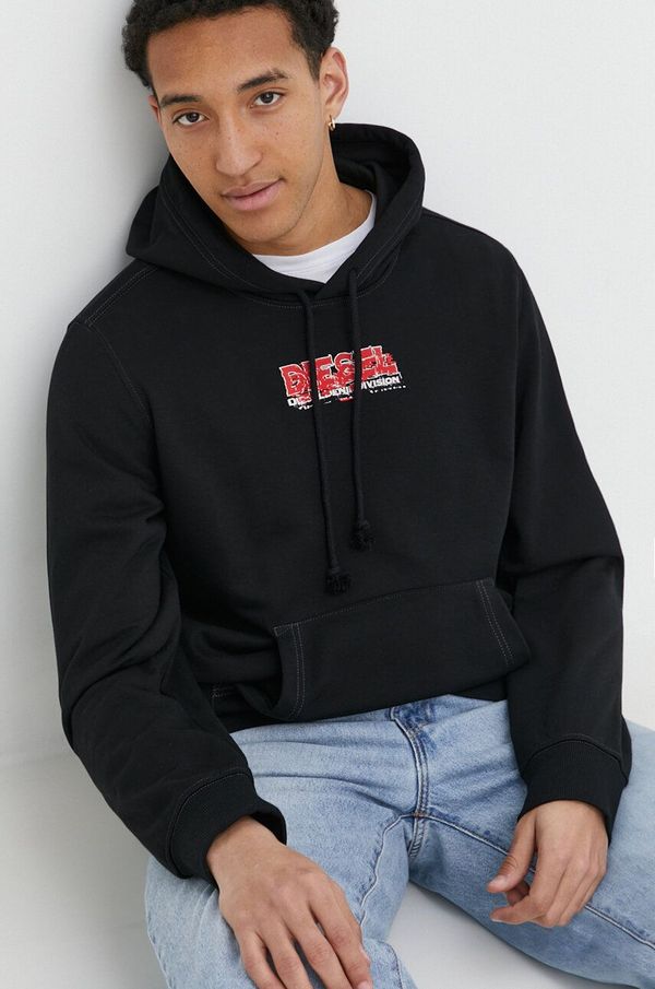 Diesel Dukserica Diesel za muškarce, boja: crna, s kapuljačom, s tiskom