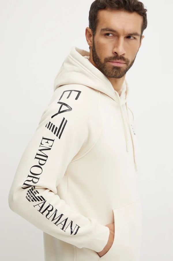 EA7 Emporio Armani Dukserica EA7 Emporio Armani za muškarce, boja: bež, s kapuljačom, bez uzorka, PJ07Z.8NPM08