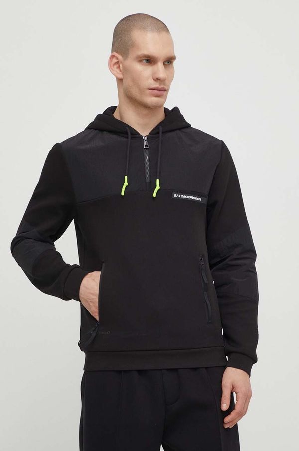 EA7 Emporio Armani Dukserica EA7 Emporio Armani za muškarce, boja: crna, s kapuljačom, bez uzorka