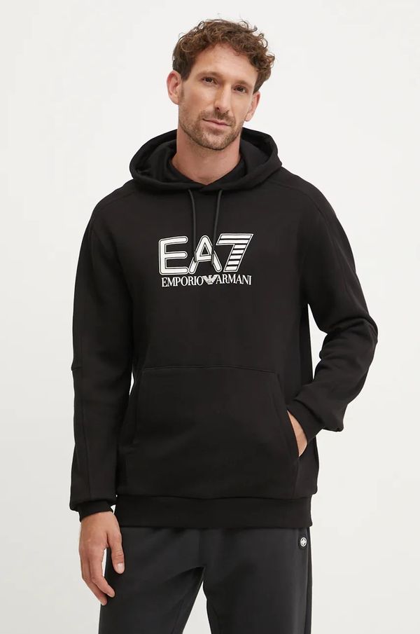 EA7 Emporio Armani Dukserica EA7 Emporio Armani za muškarce, boja: crna, s kapuljačom, s tiskom, PJVTZ.6DPM02