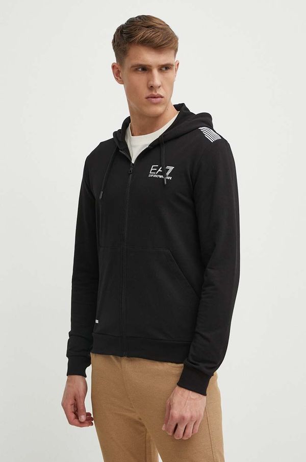 EA7 Emporio Armani Dukserica EA7 Emporio Armani za muškarce, boja: crna, s kapuljačom, s tiskom