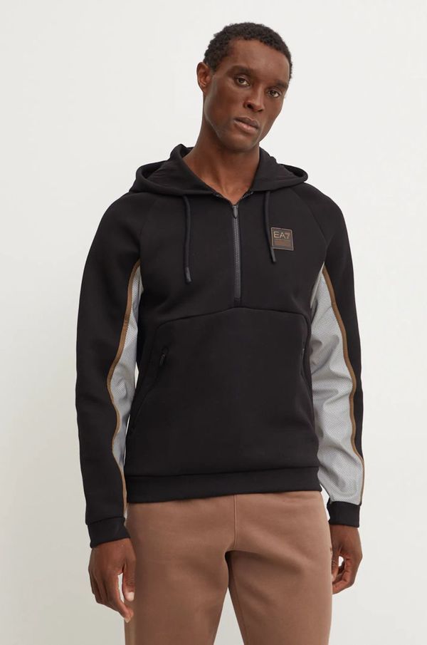 EA7 Emporio Armani Dukserica EA7 Emporio Armani za muškarce, boja: crna, s kapuljačom, s uzorkom, PJODZ.6DPM37