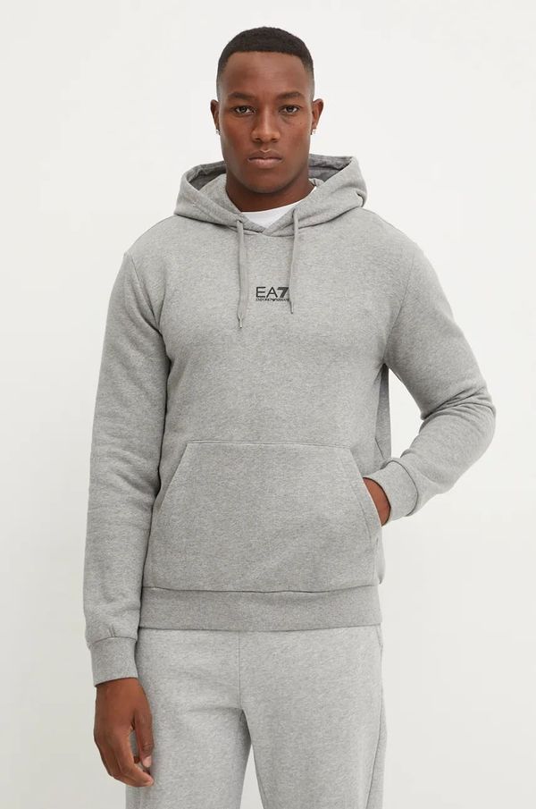 EA7 Emporio Armani Dukserica EA7 Emporio Armani za muškarce, boja: siva, s kapuljačom, melanž, PJVTZ.8NPM37