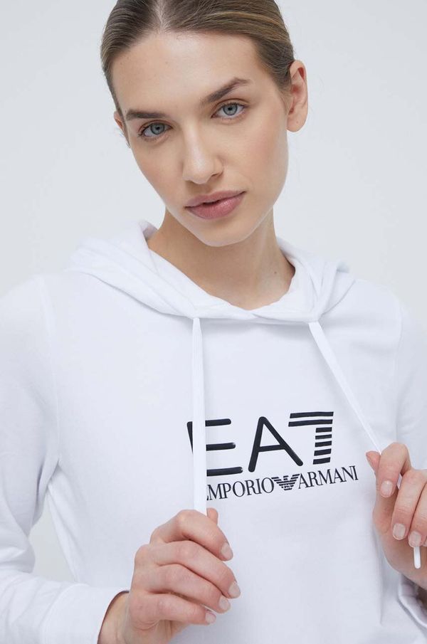 EA7 Emporio Armani Dukserica EA7 Emporio Armani za žene, boja: bijela, s kapuljačom, s tiskom