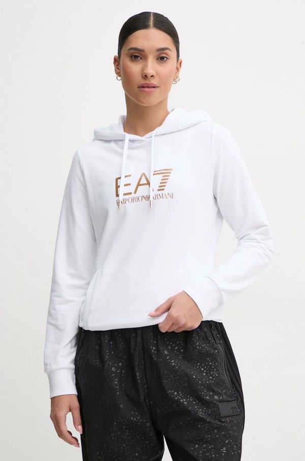 EA7 Emporio Armani Dukserica EA7 Emporio Armani za žene, boja: bijela, s kapuljačom, s tiskom, TJTXZ.8NTM36