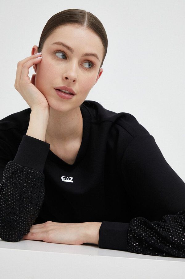 EA7 Emporio Armani Dukserica EA7 Emporio Armani za žene, boja: crna, s aplikacijom