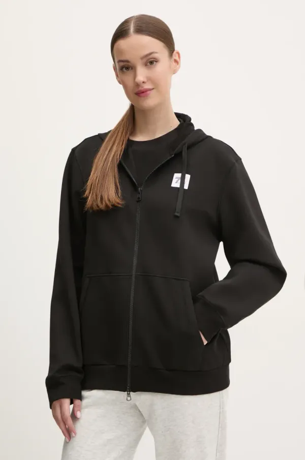 EA7 Emporio Armani Dukserica EA7 Emporio Armani za žene, boja: crna, s kapuljačom, s tiskom, AF12116.7X000044
