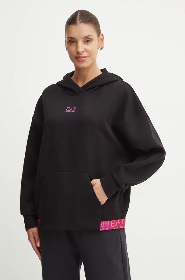 EA7 Emporio Armani Dukserica EA7 Emporio Armani za žene, boja: crna, s kapuljačom, s tiskom, TJUXZ.6DTM19