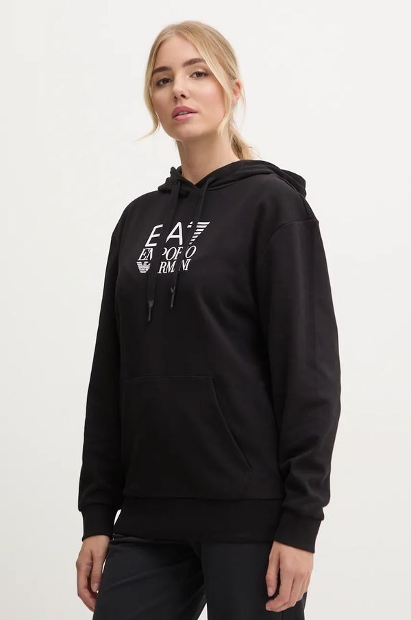 EA7 Emporio Armani Dukserica EA7 Emporio Armani za žene, boja: crna, s kapuljačom, s tiskom, TJZCZ.6DTM13