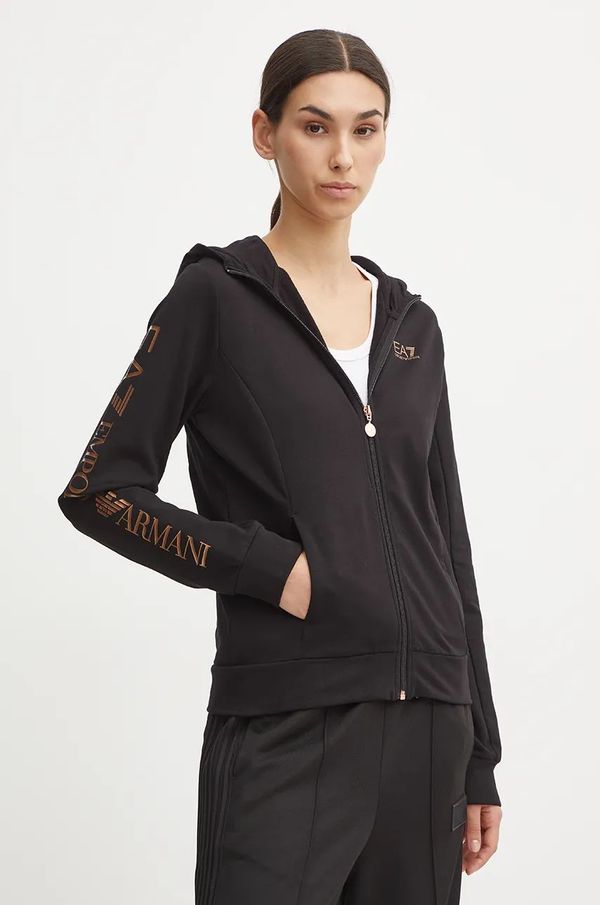 EA7 Emporio Armani Dukserica EA7 Emporio Armani za žene, boja: crna, s kapuljačom, s tiskom, TJZEZ.6DTM10