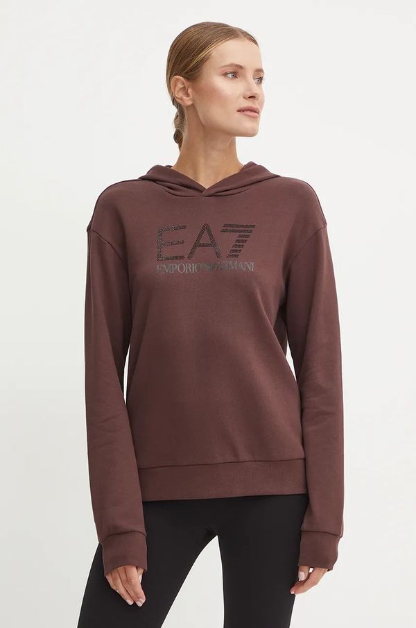 EA7 Emporio Armani Dukserica EA7 Emporio Armani za žene, boja: smeđa, s kapuljačom, s aplikacijom, TJDOZ.6DTM17