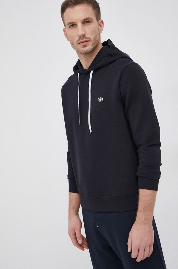 Emporio Armani Dukserica Emporio Armani za muškarce, boja: tamno plava, s kapuljačom, glatka