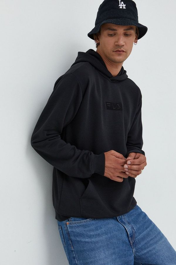 Fila Dukserica Fila za muškarce, boja: crna, s kapuljačom, s aplikacijom