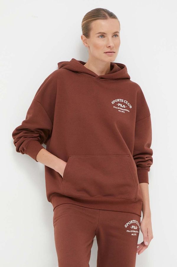 Fila Dukserica Fila za žene, boja: smeđa, s kapuljačom, s aplikacijom