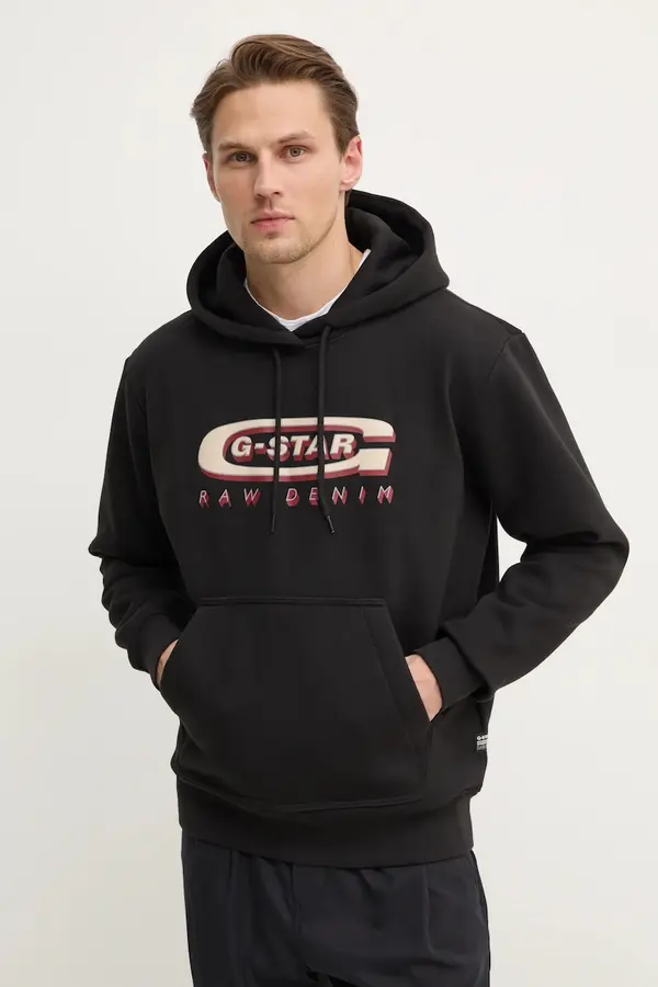 G-Star Raw Dukserica G-Star Raw za muškarce, boja: crna, s kapuljačom, s tiskom, D26347-D733