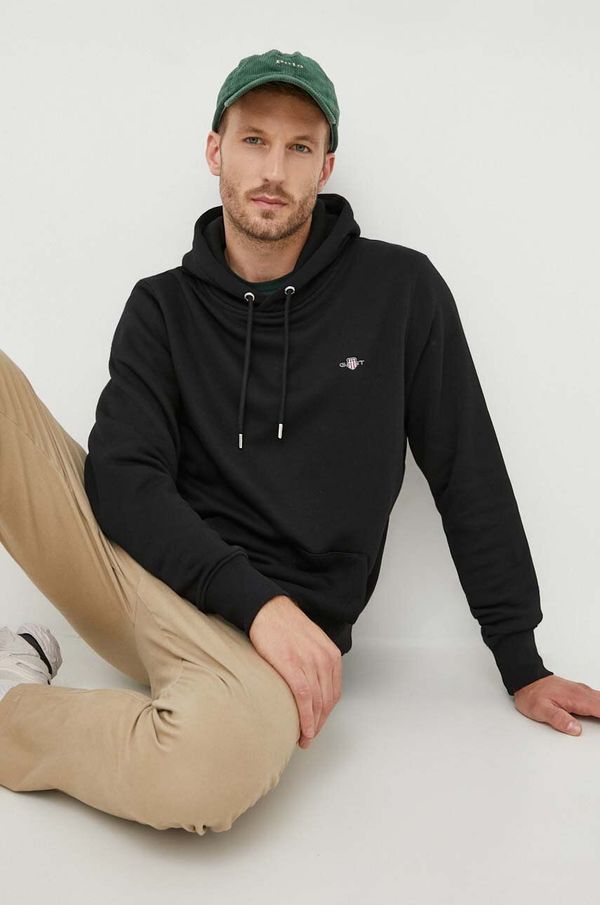 Gant Dukserica Gant za muškarce, boja: crna, s kapuljačom, bez uzorka