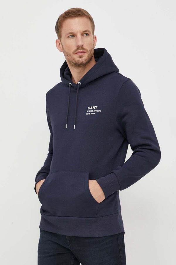 Gant Dukserica Gant za muškarce, boja: tamno plava, s kapuljačom, s aplikacijom